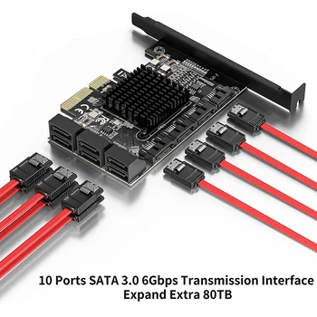 10 SATA Kablosu ve 2 SATA Güç Ayırıcı Kablosu, SATA Denetleyici Genişletme Kartı ile PCIe SATA Kartı 10 Bağlantı Noktası