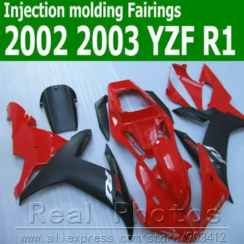 100 % Enjeksiyon kalıplama için tam fairing vücut kiti YAMAHA 2002 2003 kırmızı flames siyah YZF R1 02 03 grenaj seti JK37