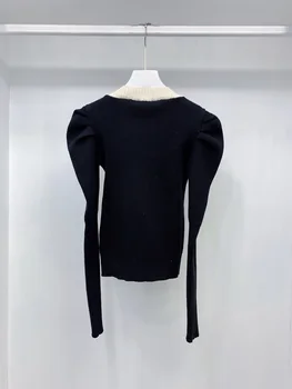 121713 121714 Sonbahar Kış Moda Klasik Trendy Lüks Tasarım Rahat Yönlü Uzun Kollu Örme Dip Gömlek Kadın C4