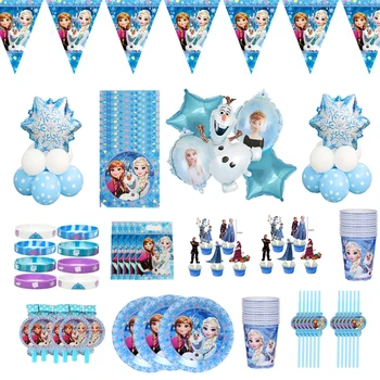 164 pcs Disney Dondurulmuş Parti Dekor İçin Bebek Kız Anniversaire Tek Kullanımlık Sofra Seti Doğum Günü Balonlar Peçeteler Kek Süslemeleri