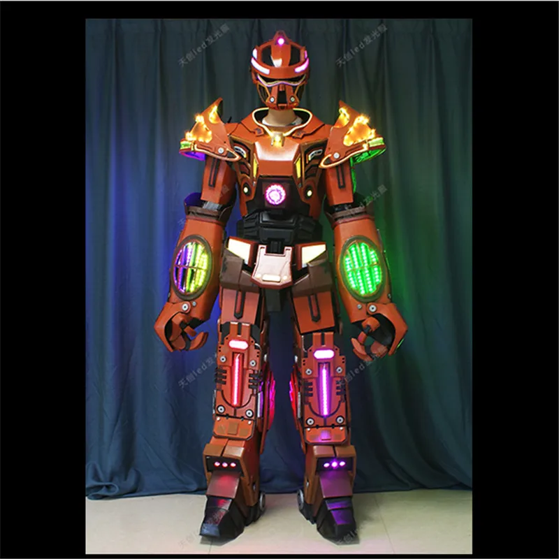 1LED robot dans kostümleri giyilebilir balo salonu robot elbise erkekler sahne giyer led kask tam renkli RGB ışık takım led Programlanabilir