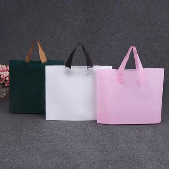 200 adet/grup Baskı Logo Kalın Plastik Taşıma saplı çanta Düğün Parti hediye keseleri Büyük Alışveriş Çantası Custom Made Tek Renk Logo