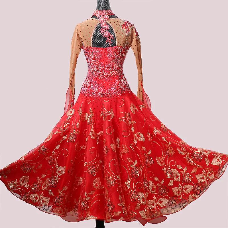 2020 Haber balo salonu elbise balo salonu dans balo salonu dans yarışması için standart giysiler kırmızı elbise Waltz-MD616