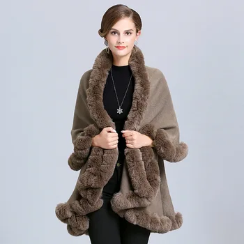 2020 kış Avrupa yeni boy gevşek taklit tilki kürk yaka örgü ceket kadın yarasa kollu hırka şal pelerin ceketler F208 1