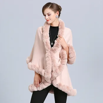 2020 kış Avrupa yeni boy gevşek taklit tilki kürk yaka örgü ceket kadın yarasa kollu hırka şal pelerin ceketler F208 3
