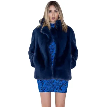 2021 Sonbahar Ve Kış Yeni Moda Sıcak Faux Kürk Casual Bayan Dikiş Uzun Kollu Mavi Kısa Dış Giyim Y841