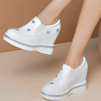 2021 Tıknaz Platformu yarım çizmeler Kadın Hakiki Deri Yüksek Topuk Pompaları Ayakkabı Kadın Yuvarlak Ayak Takozlar Oxfords Ayakkabı rahat ayakkabılar