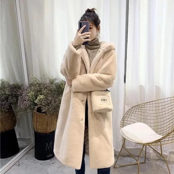 2021 Yeni Kadın Kış Faux Kürk Kapşonlu Uzun Kürk Palto Kalın Sıcak Kadın Artı Boyutu Uzun Faux Tavşan Ceket Gevşek Peluş Mont