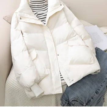 2021 Yeni Moda Tüm Maç Kısa Kış Aşağı Ceket Kadın Gevşek Beyaz Ördek Aşağı Ceket Sıcak Ekmek Ceket