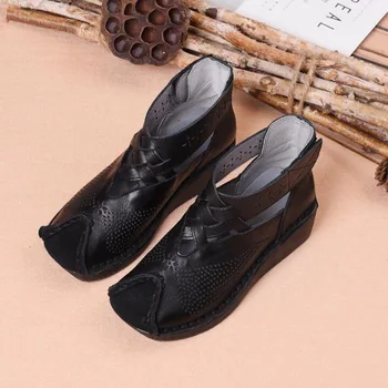 21 Yaz Yeni Retro El Yapımı Ayakkabı Orijinal Kişilik Hakiki Deri Düşük topuklu Baotou Sandalet Hollow Yumuşak Alt kadın Sho