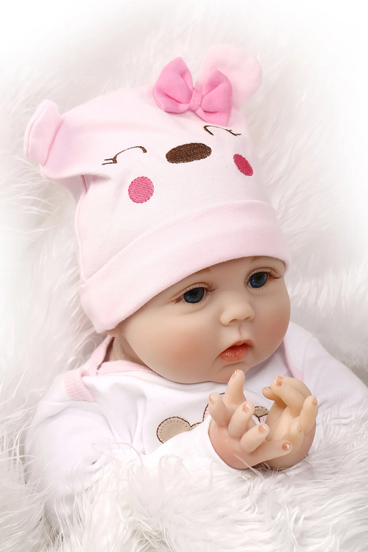 22 İnç 55 cm Simülasyon Yumuşak Silikon Reborn Bebekler Sevimli Moda Pembe Cilt Modeli Doll Oyuncaklar Hediyeler Çocuklar İçin çocuk # TC