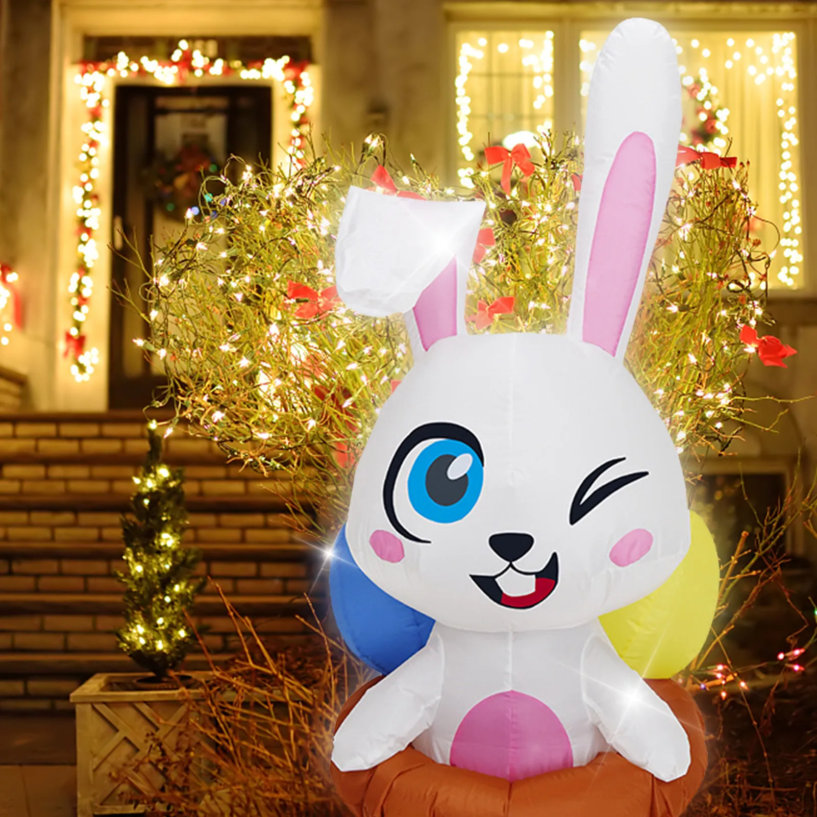 3.9 ft Paskalya şişme Tavşan Sevimli Ilginç karikatür Hayvan Açık Bahçe tatil süslemeleri Ile dahili LED ışıkları