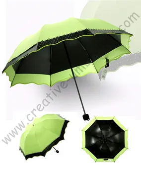 3 adet / grup renk seçeneği yaz katlanır mini güneşli şemsiye 5 kez siyah kaplama Anti-Uv meyve yeşil iki katmanlar dantel şemsiye