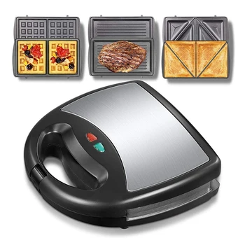 3 İn 1 Sandviç Basın Waffle Ve Biftek Makinesi 750 W Sandviç Tost Makinesi İle 3 Ayrılabilir Yapışmaz Tabaklar ABD Plug
