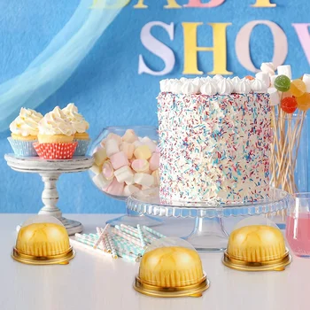 300Pcs şeffaf plastik Mini Cupcake kutuları bireysel Cupcake tatlı konteyner peynir pasta tatlı Mooncake için
