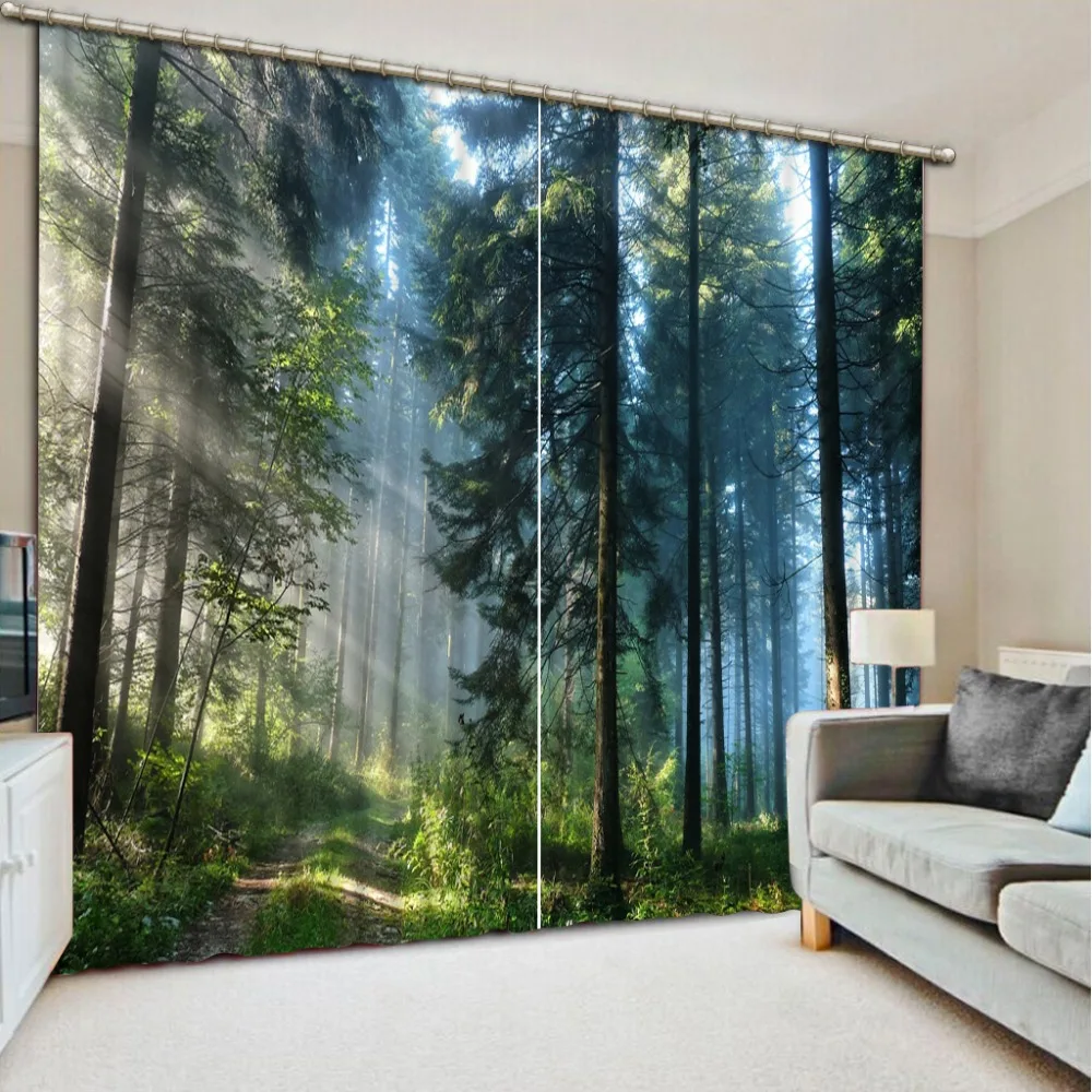 3d stereoskopik perdeler özel pencere perdeleri Orman manzara karartma perdeleri yatak odası için kısa perdeler mutfak için
