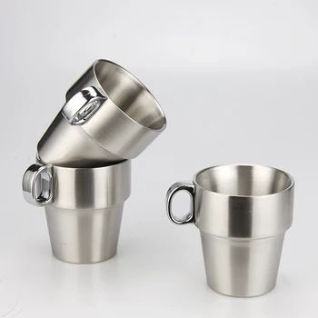 4 Set Premium Paslanmaz Çelik Çift Katmanlı Kupa Depolama Tutucu Raf Çay Kahve Süt Su Bardağı Drinkware Coffeeware