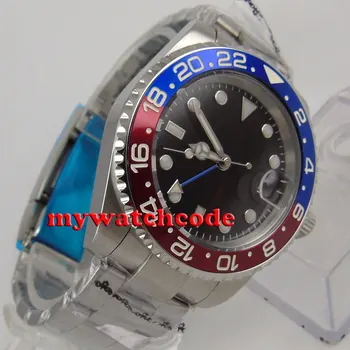 40mm bliger siyah kadran GMT safir cam otomatik mens watch kırmızı mavi çerçeve P175