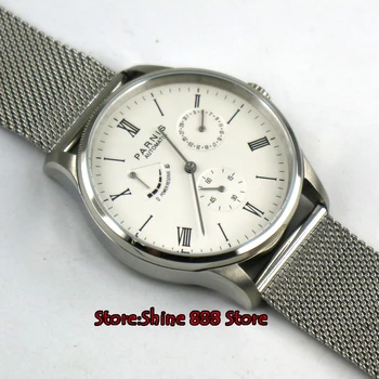 42mm Parnis beyaz kadran tarihi güç rezervi ST1780 otomatik mens watch 2