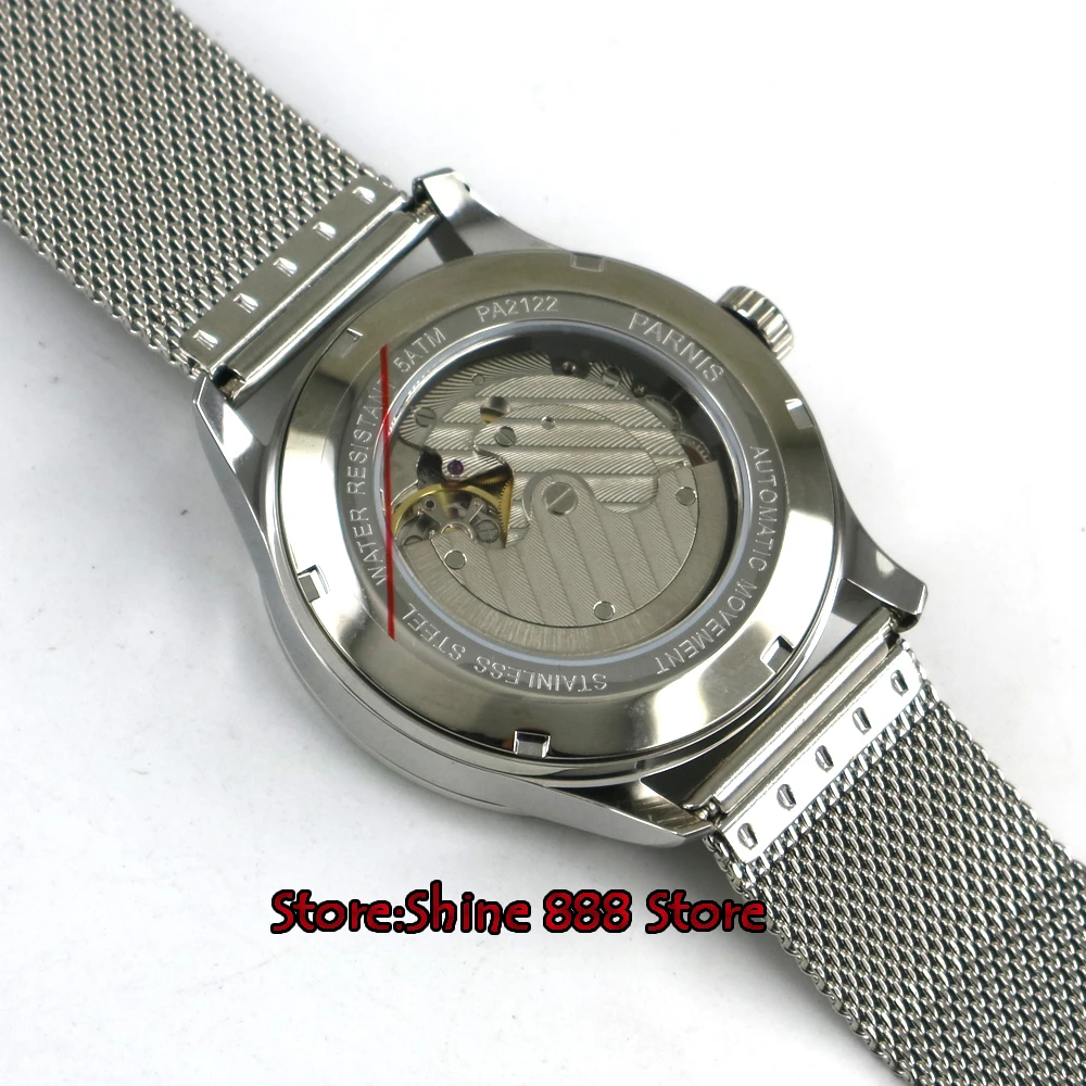 42mm Parnis beyaz kadran tarihi güç rezervi ST1780 otomatik mens watch