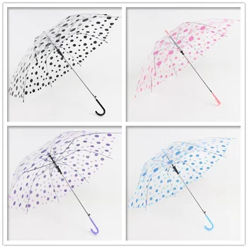 50 ADET Güneşli Rainny Şeffaf Renkli Nokta Baskılı Şemsiye Temizle PVC Şemsiye Uzun Sap Yağmur Geçirmez Şemsiye ZA0883