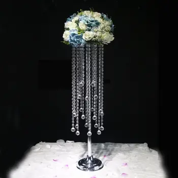 70 cm Boyunda Kristal Masa Centerpiece Bling Gümüş Düğün Şamdanlar Parti Dekorasyon