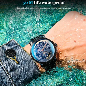 AILANG tasarım ızle ıçi boş volan moda stil otomatik erkek saati su geçirmez paslanmaz çelik dalış saat sss dişli 2019 5