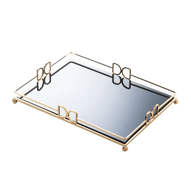 Altın Ayna Tepsi, Cam Kozmetik Takı Organizatör Tepsi Dekoratif Tepsi Depolama Parfüm, Biblo