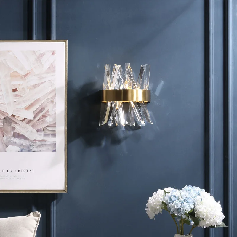 Amerikan Avrupa post modern altın metal kristal cam tüp duvar ışık lambası LED villa otel fuaye oturma odası duvar aplik