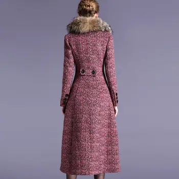 Artı boyutu 3XL! Kadın Yün Karışımları Ceket Kış Sonbahar 2021 Moda Kürk Yaka Kalınlaşmak Yün Uzun ceket