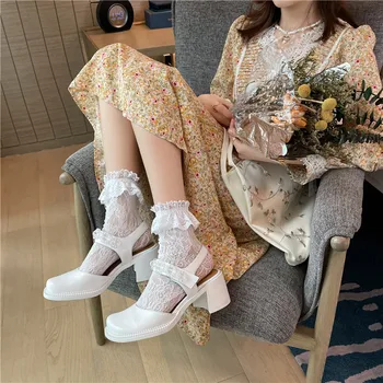Asumer 2021 En Kaliteli Yüksek Topuklu Bayanlar Patent Deri Yaz Sandalet Vintage Yuvarlak Ayak Kristal Moda Rahat Ayakkabılar Kadın