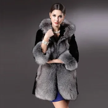 Avrupa kopya yeni sonbahar kış yapay tilki kürk mantolar kapşonlu ağır saç yaka taklit kürk palto