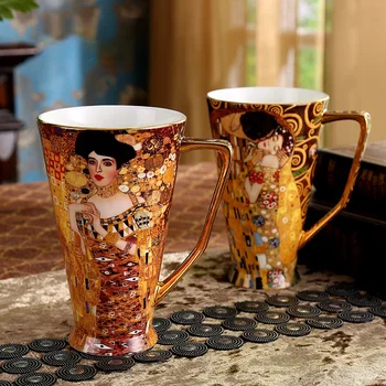 Avrupa retro kemik çini işareti su bardağı çift hediye büyük kapasiteli ev yaratıcı seramik kahve çay bardağı kapak kaşık 1
