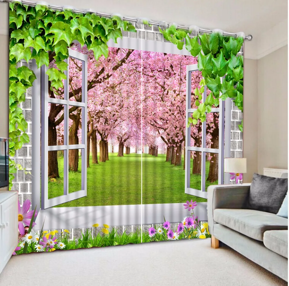 Avrupa Zarif Çiçek Perdeleri Oturma Odası Güzel 3D Perdeler Karartma kalın Perdeler manzara Pencere Perde