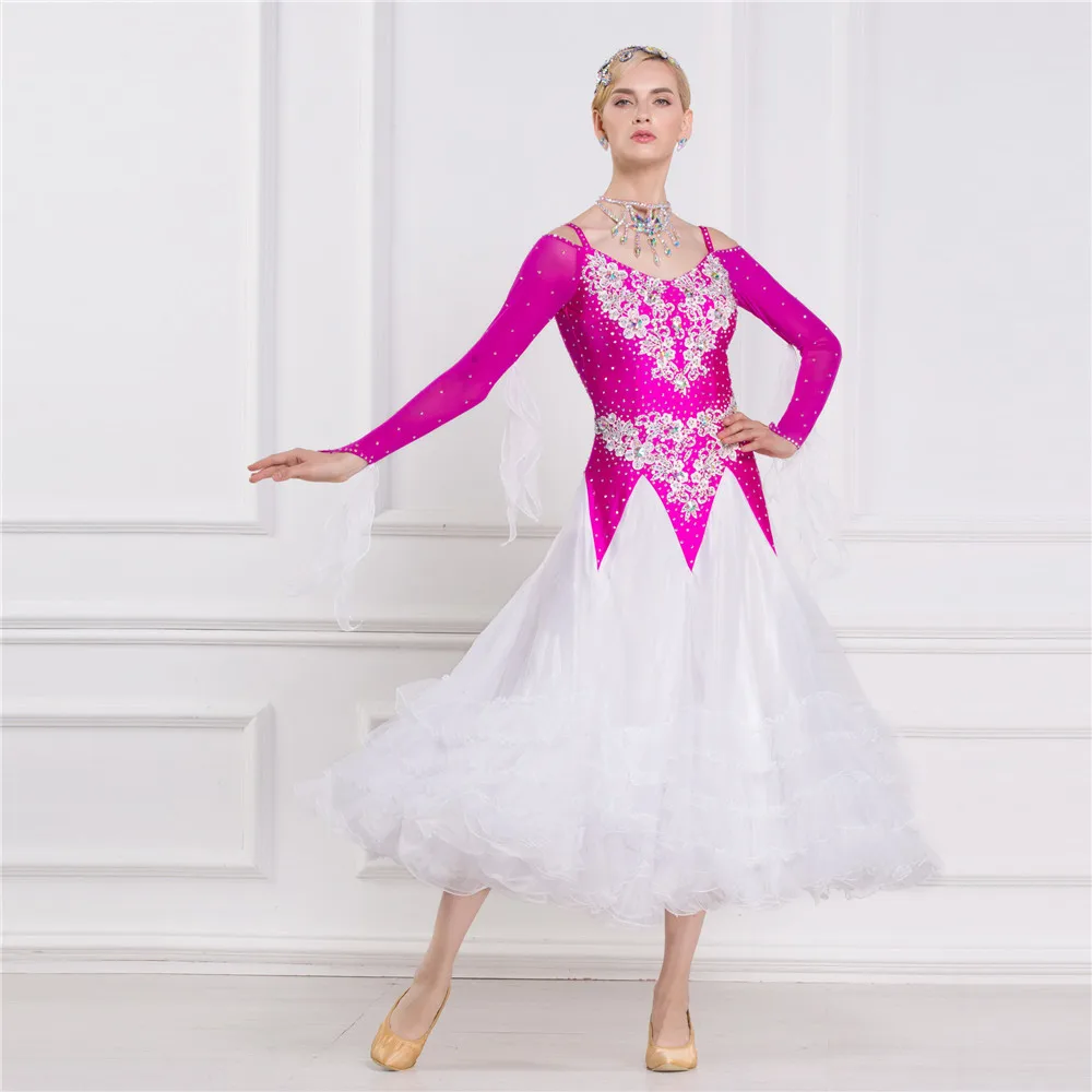 B-16179 Tailor made uzun balo salonu dans elbise pürüzsüz modern dans elbise ile rekabet için pembe beyaz renk