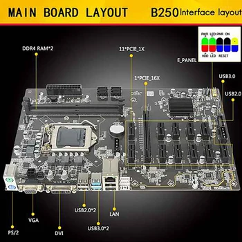 B250 BTC Madencilik Anakart CPU Soğutma ile Gan + Anahtarı Hattı + Termal Gres 12 PCIE Yuvası LGA1151 DDR4 DIMM SATA3. 0 12GPU 4