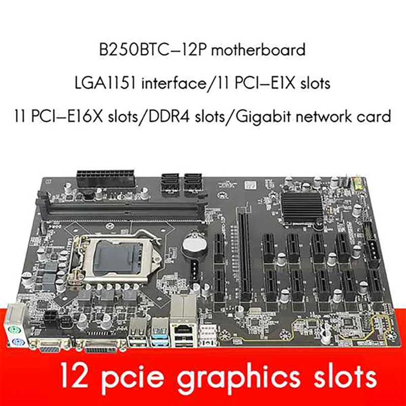 B250 BTC Madencilik Anakart CPU Soğutma ile Gan + Anahtarı Hattı + Termal Gres 12 PCIE Yuvası LGA1151 DDR4 DIMM SATA3. 0 12GPU 1