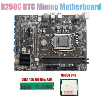 B250C BTC Madenci Anakart ile G3900 CPU + DDR4 4 GB 2666 MHZ RAM 12 XPCIE USB3.0 Kart Yuvası LGA1151 BTC Madencilik için 5