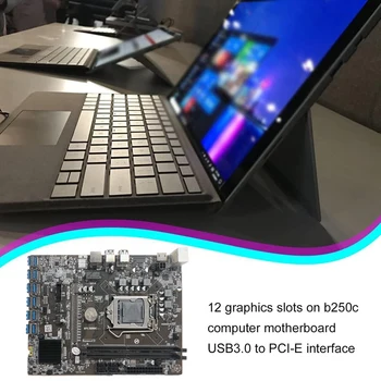 B250C BTC Madencilik Anakart ile G3900 CPU + SATA Kablosu 12 XPCIE USB3.0 Grafik Kartı Yuvası LGA1151 Destek DDR4 BTC için