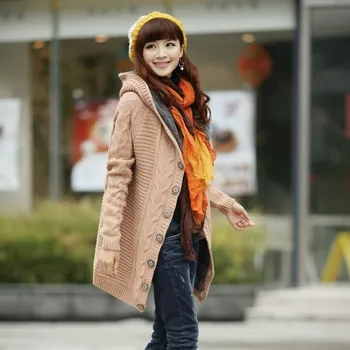 Bahar Kore Bayan Kış Kapşonlu Orta Uzun Kalınlaşmak Kazak Kadın Sıcak Hırka Slim Fit Ceket sıcak tutan kaban Dış Giyim Artı Boyutu