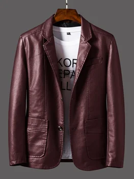 Bahar sonbahar erkek PU deri takım elbise ceket ince rahat Blazer Mont erkek Faux deri erkek üstleri artı boyutu M-6XL