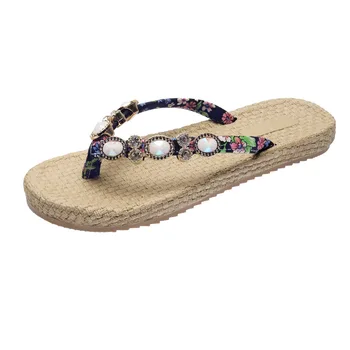 Balıksırtı terlik kadın yaz plaj ayakkabı tembel insanlar giymek düz dipli sandalet, Rhinestone flip flop ev dışında