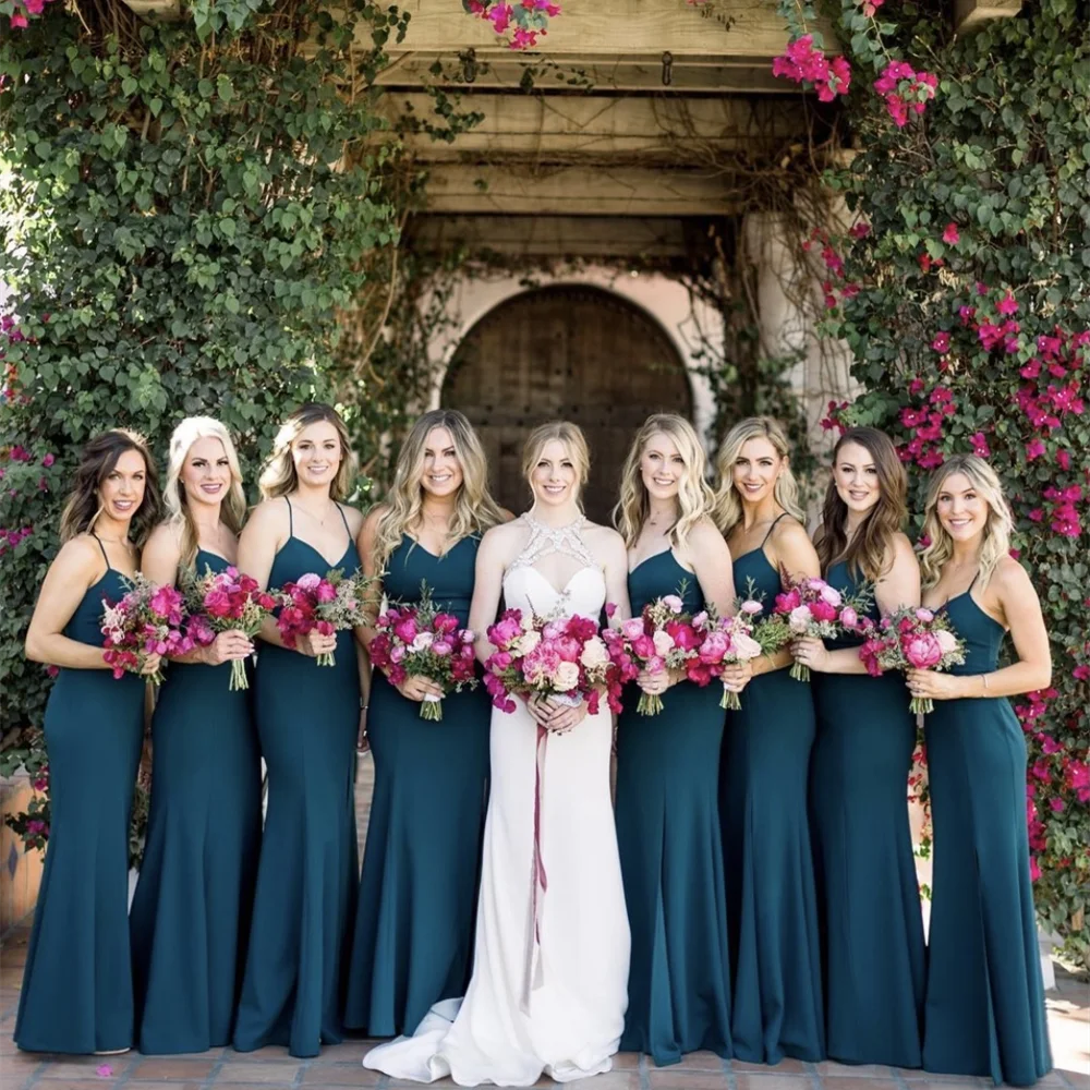 Basit Nedime elbisesi A-Line Sevgiliye Spagetti Sapanlar Kat Uzunluk Örgün Düğün Parti Kıyafeti Uzun Elbise Custom Made 2021