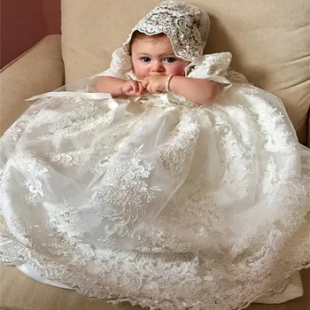 Bebek Vaftiz Elbise Beyaz Yenidoğan Kar Beyaz Bebek Elbise Bebek Kız 1 Yıl Doğum Günü Elbise Uzun Kollu Bebek Vaftiz Elbiseler