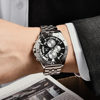 BENYAR Yeni Lüks Erkekler İzle 30 M Su Geçirmez Paslanmaz Çelik Erkek Saatler Top Marka Moda Spor Chronograph reloj hombre