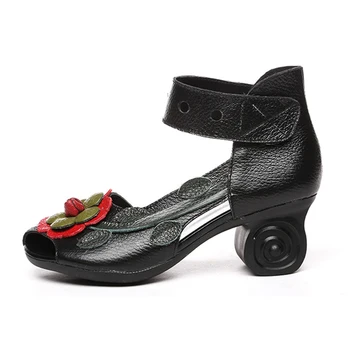 BEYARNE 2019 Kadın Kalın Topuklu Sandalet Çiçek Etnik Tarzı Yaz El Yapımı Hakiki deri ayakkabı Kişiselleştirilmiş Kadın SandalE289