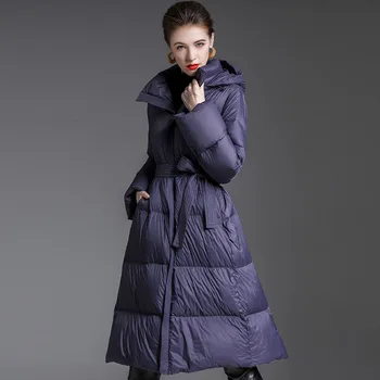 Büyük boy kadın Aşağı ceket ıle kemer 2021 kış boy sıcak lady coat kalınlaşmak Kapşonlu diz boyu Palto YNZZU 1O165