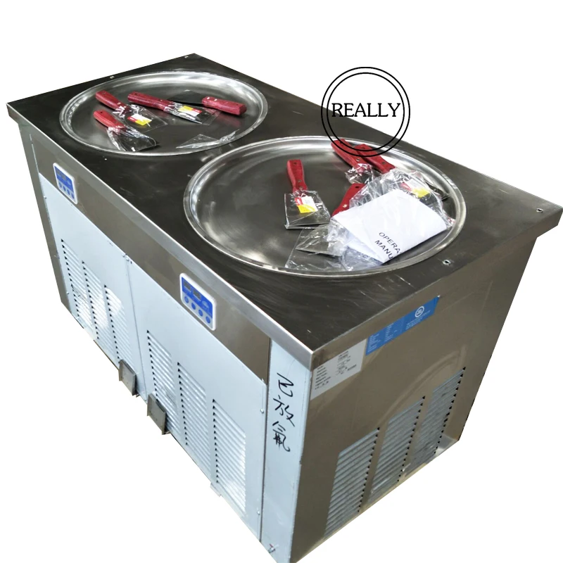CE Onaylı Çift Tava Kızartma Kızarmış Dondurma Rulo Yapma Makinesi 1