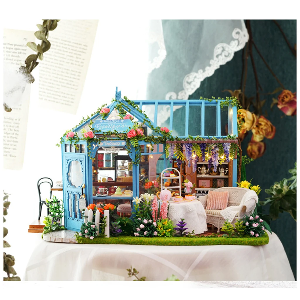 Dollhouse Minyatür DIY veranda kiti yaratıcı odası için mobilya ile romantik hediye-müzik hareketi ve ışıkları ile