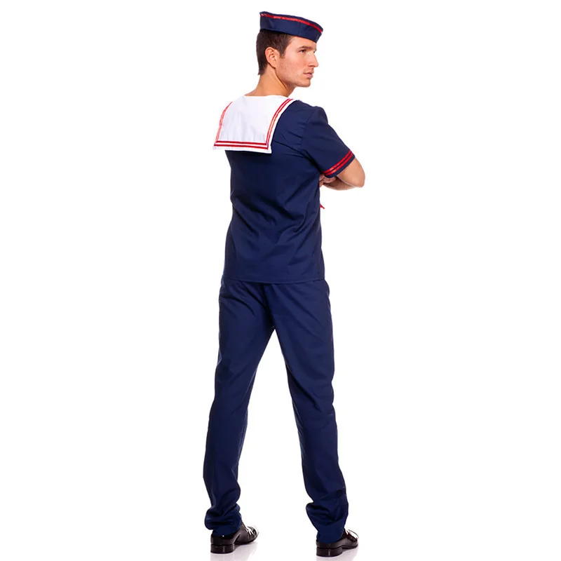 Donanma Kostüm Erkekler Yetişkin Sailor Cosplay Mavi Işçi Üniforma Cadılar Bayramı Kostümleri Karnaval Festivali Takım Elbise T-shirt Pantolon Şapka